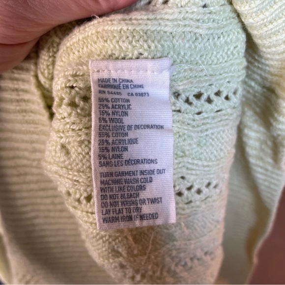 American Eagle Women’s Green Open Cable Knit 3/4 Sleeve Wool Blend Sweater Large - Picture 8 of 10